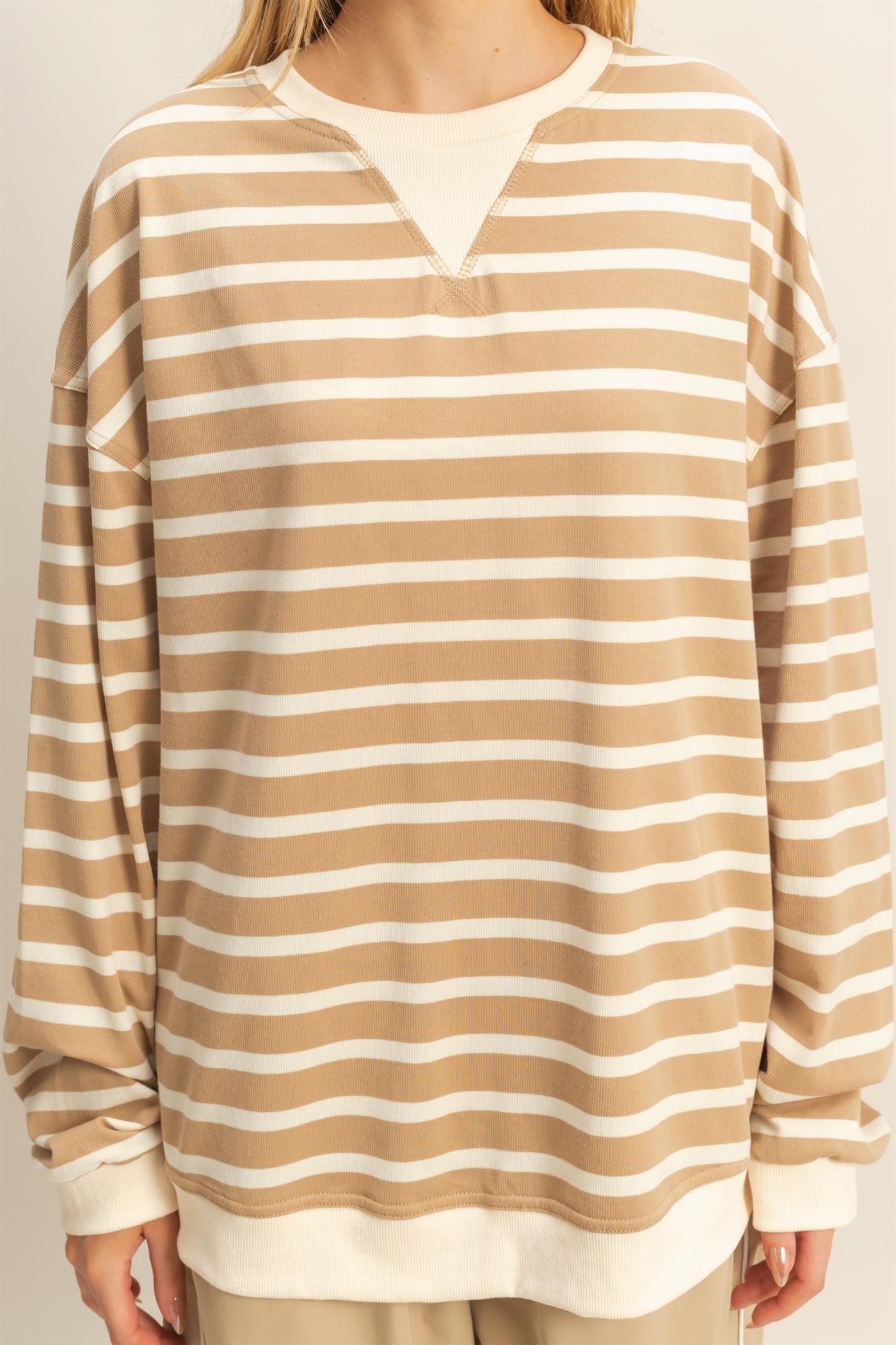 Camel Bold Stripe Rugby Pullover