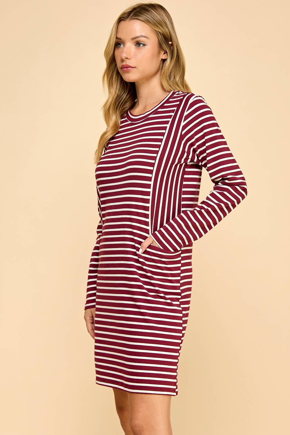 Stripe Long Sleeve Pocket Dress