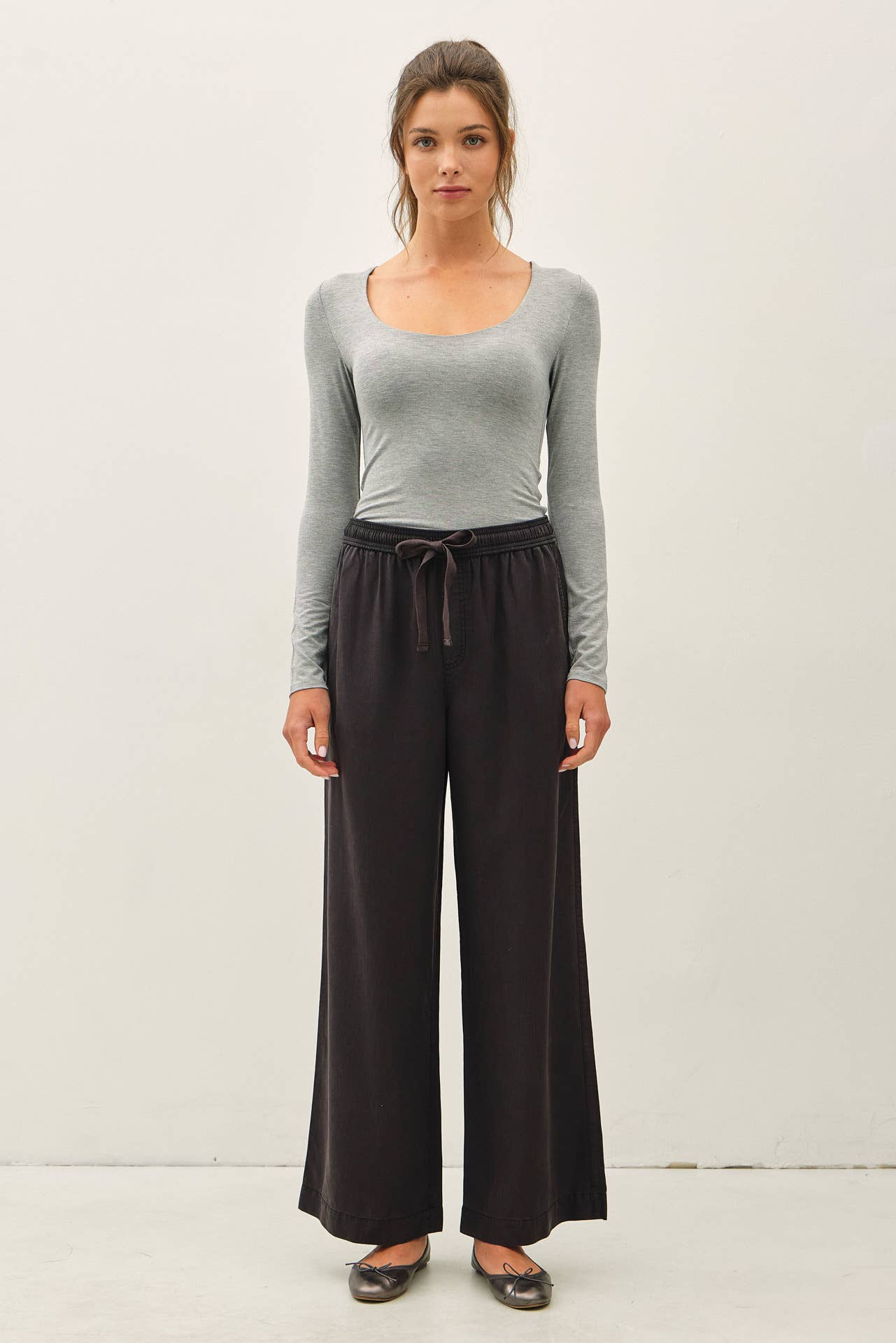 Tercel Tie Waist Wide Leg Pants