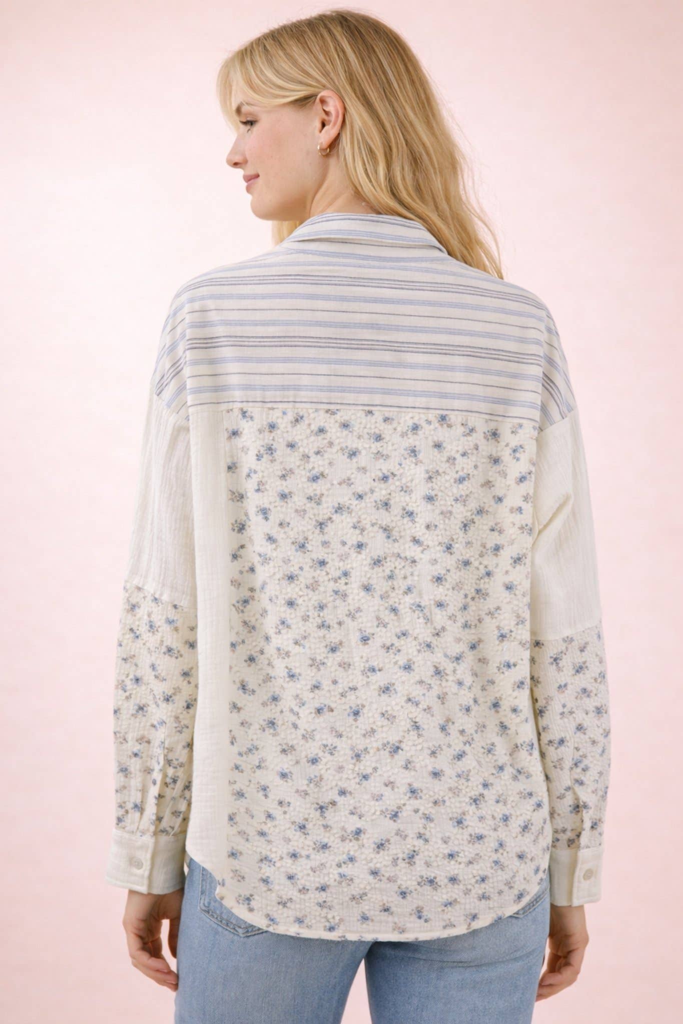 Floral Stripe Patchwork Button Up