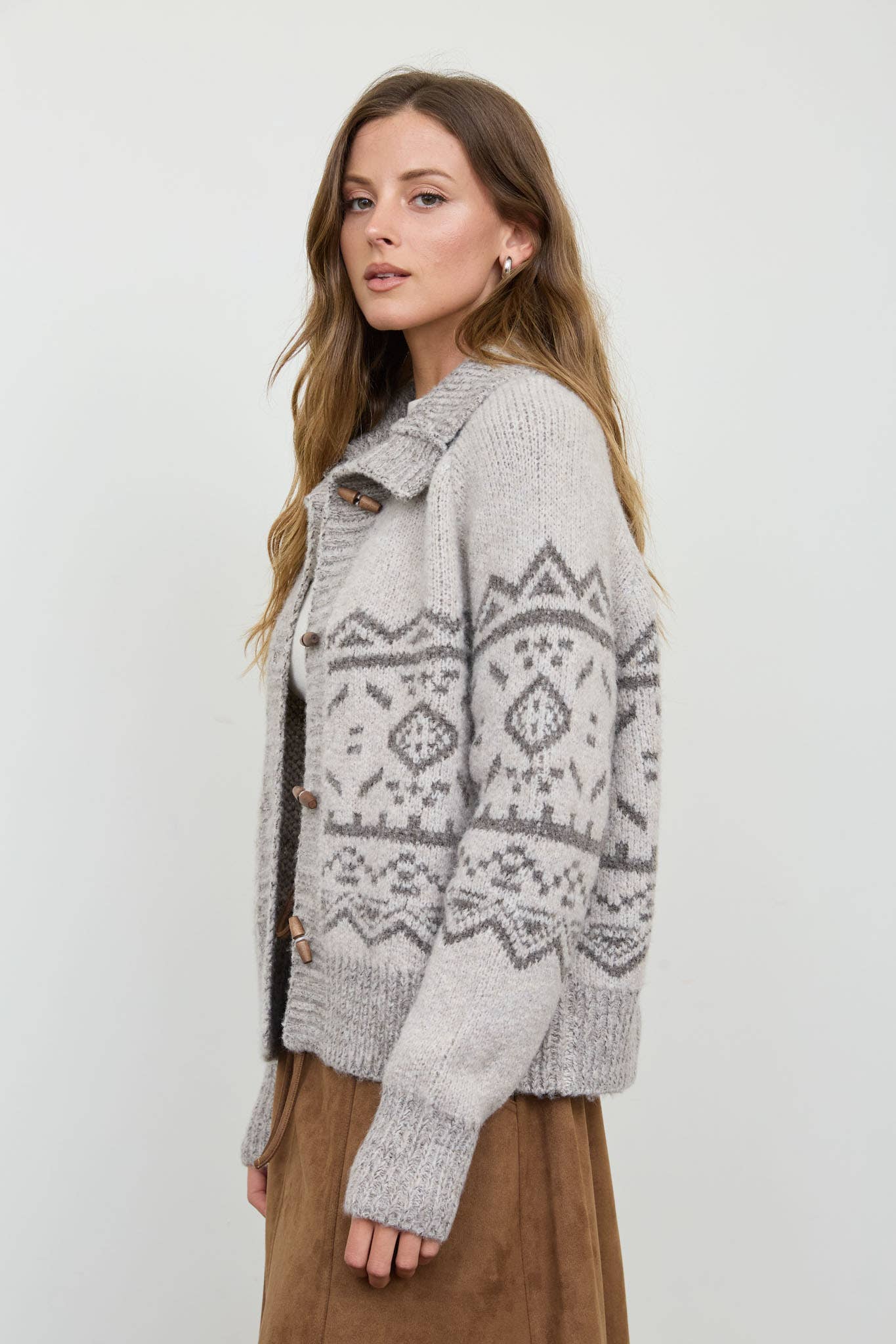 Toggle Button Fair Isle Cardigan
