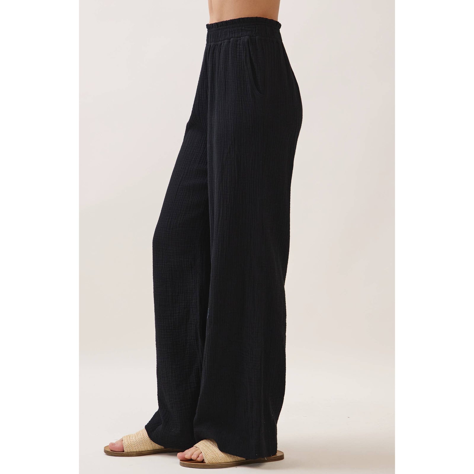 Cotton Double Gauze Wide Leg Pants