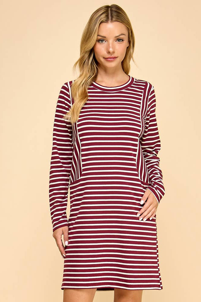 Stripe Long Sleeve Pocket Dress