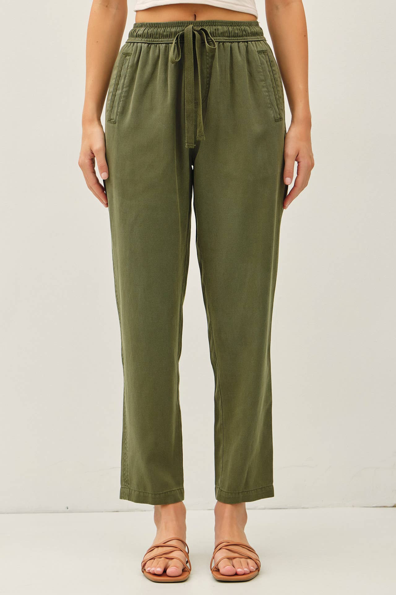 Olive Tercel Tie Waist Pants