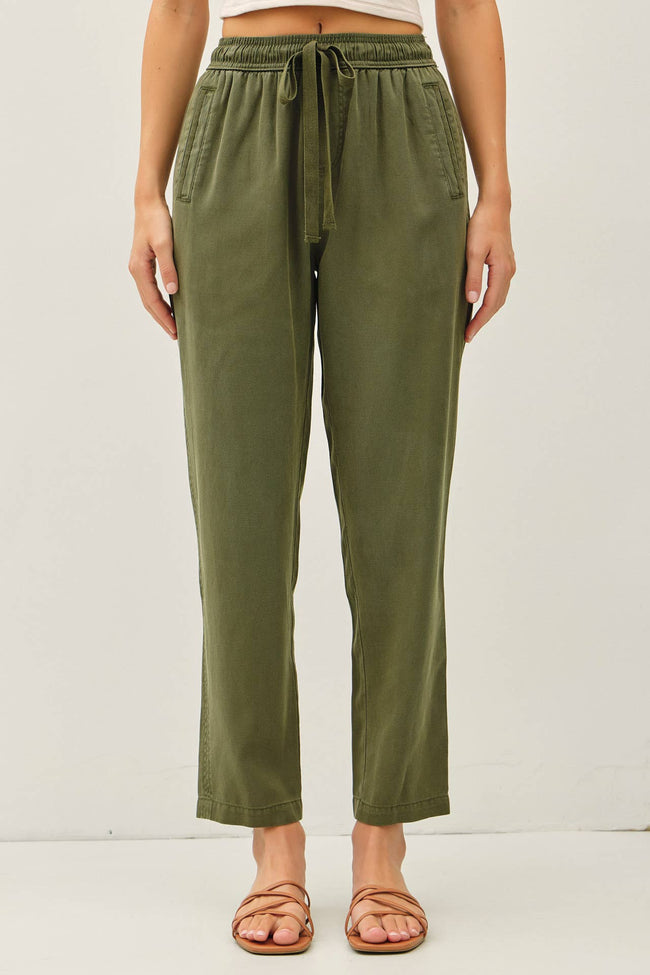 Olive Tercel Tie Waist Pants
