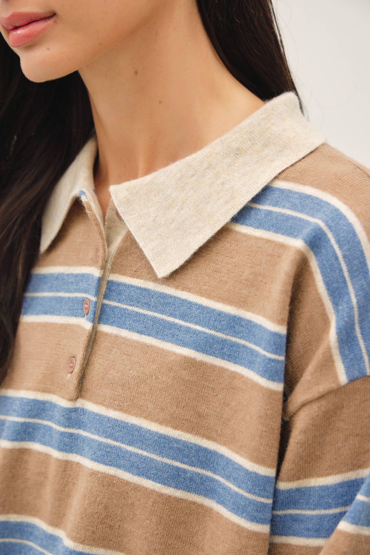 Wool Blend Henley Stripe Sweater