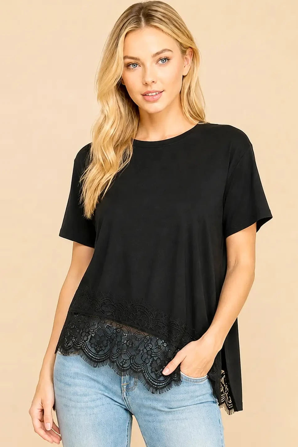 Asymmetric Lace Trim Top
