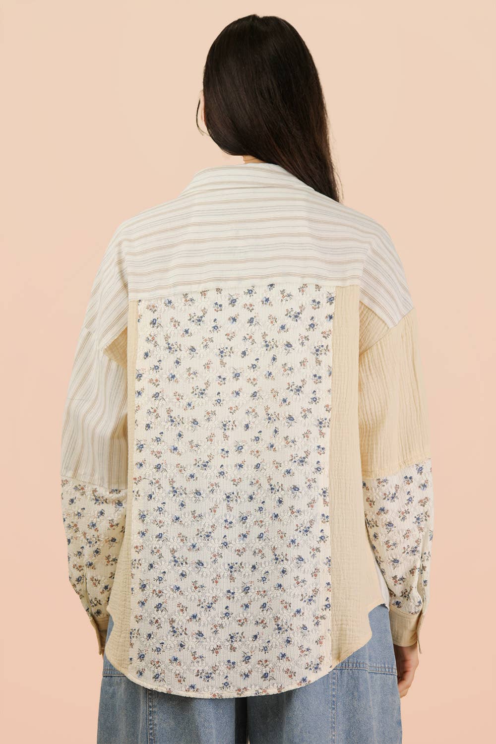 Floral Stripe Patchwork Button Up