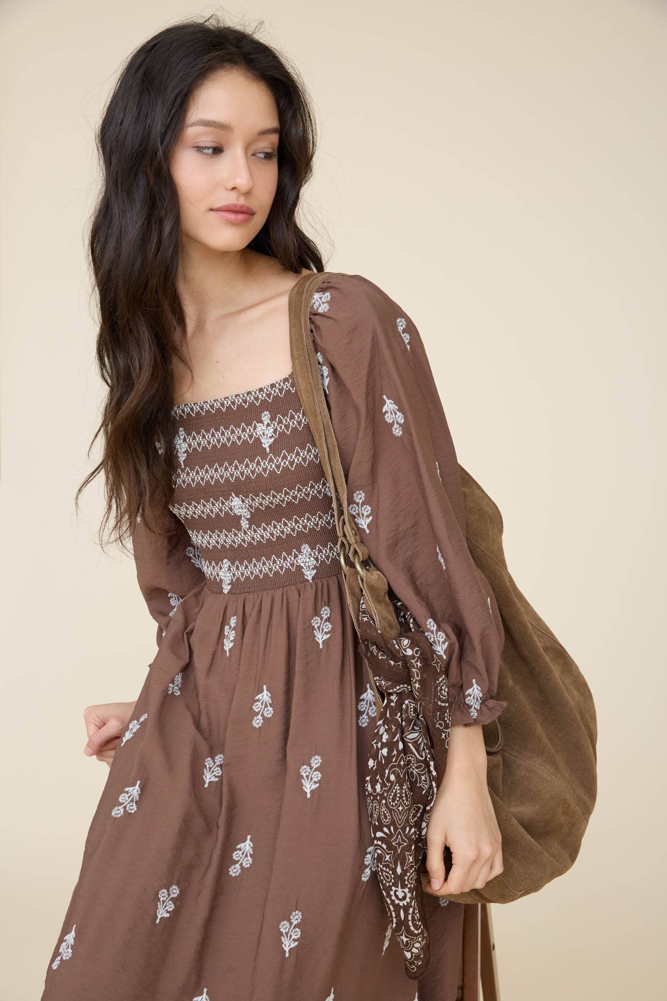 Embroidered Smocked Peasant Dress