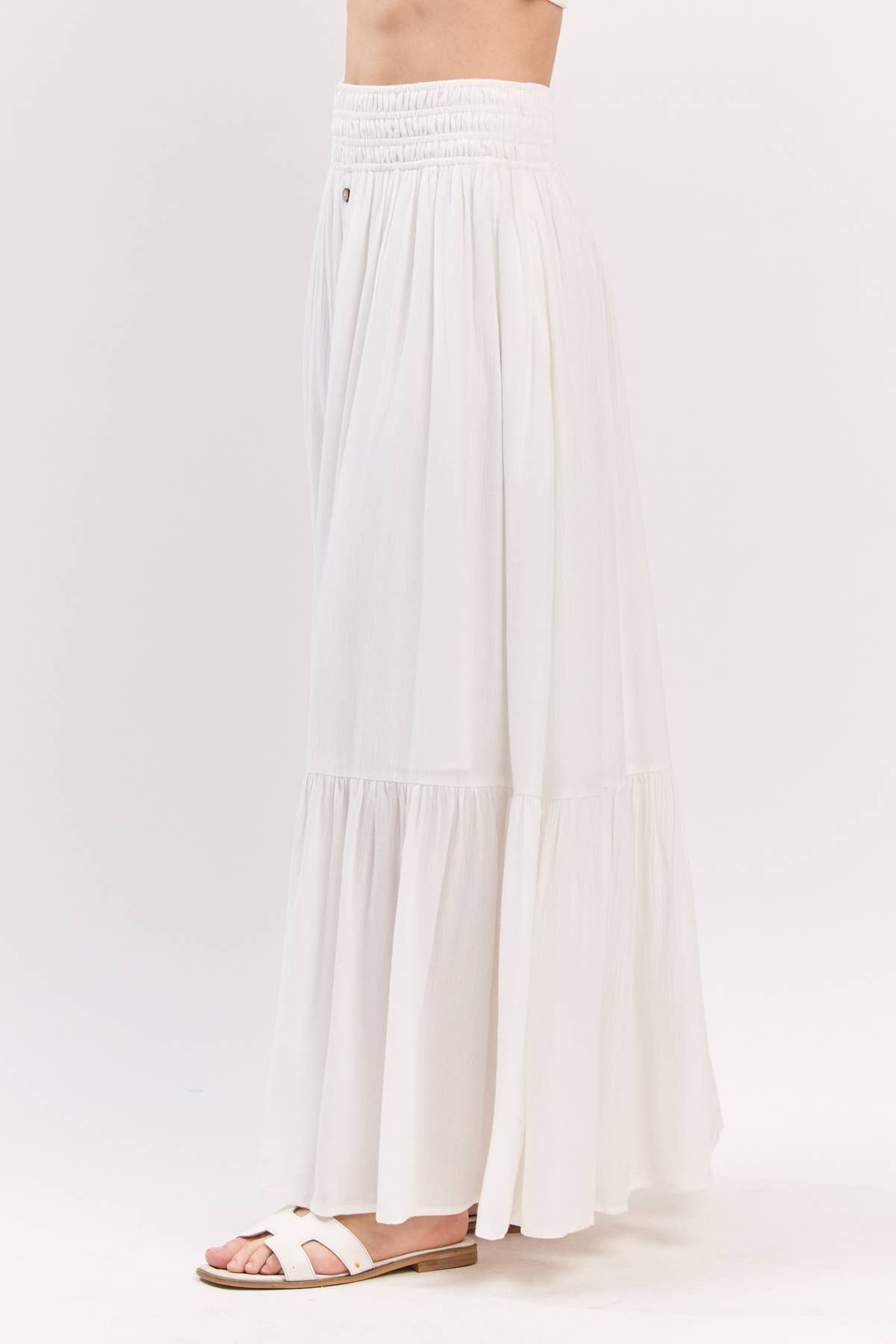Smock Waist Tiered Button Maxi Skirt
