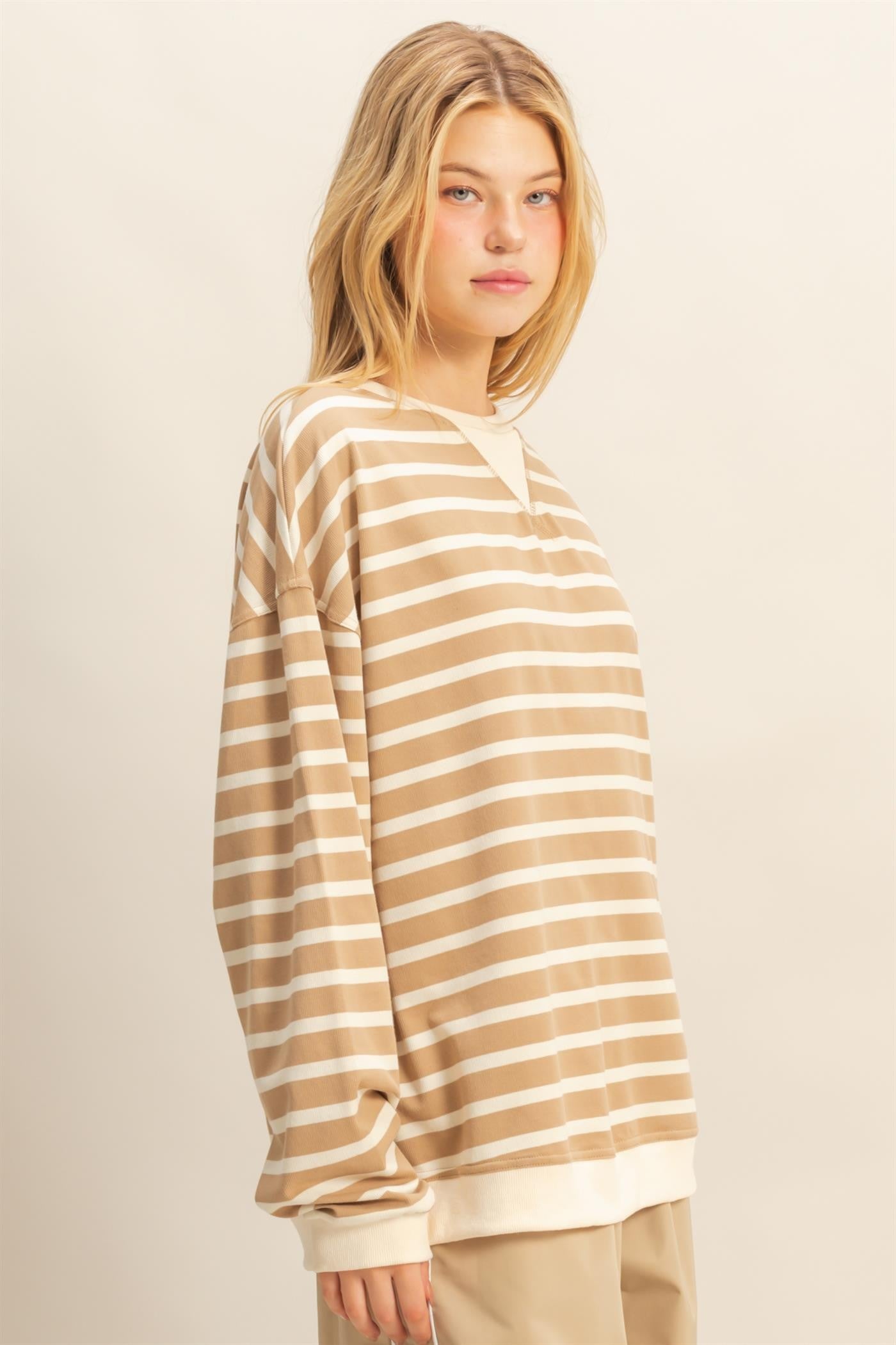 Camel Bold Stripe Rugby Pullover