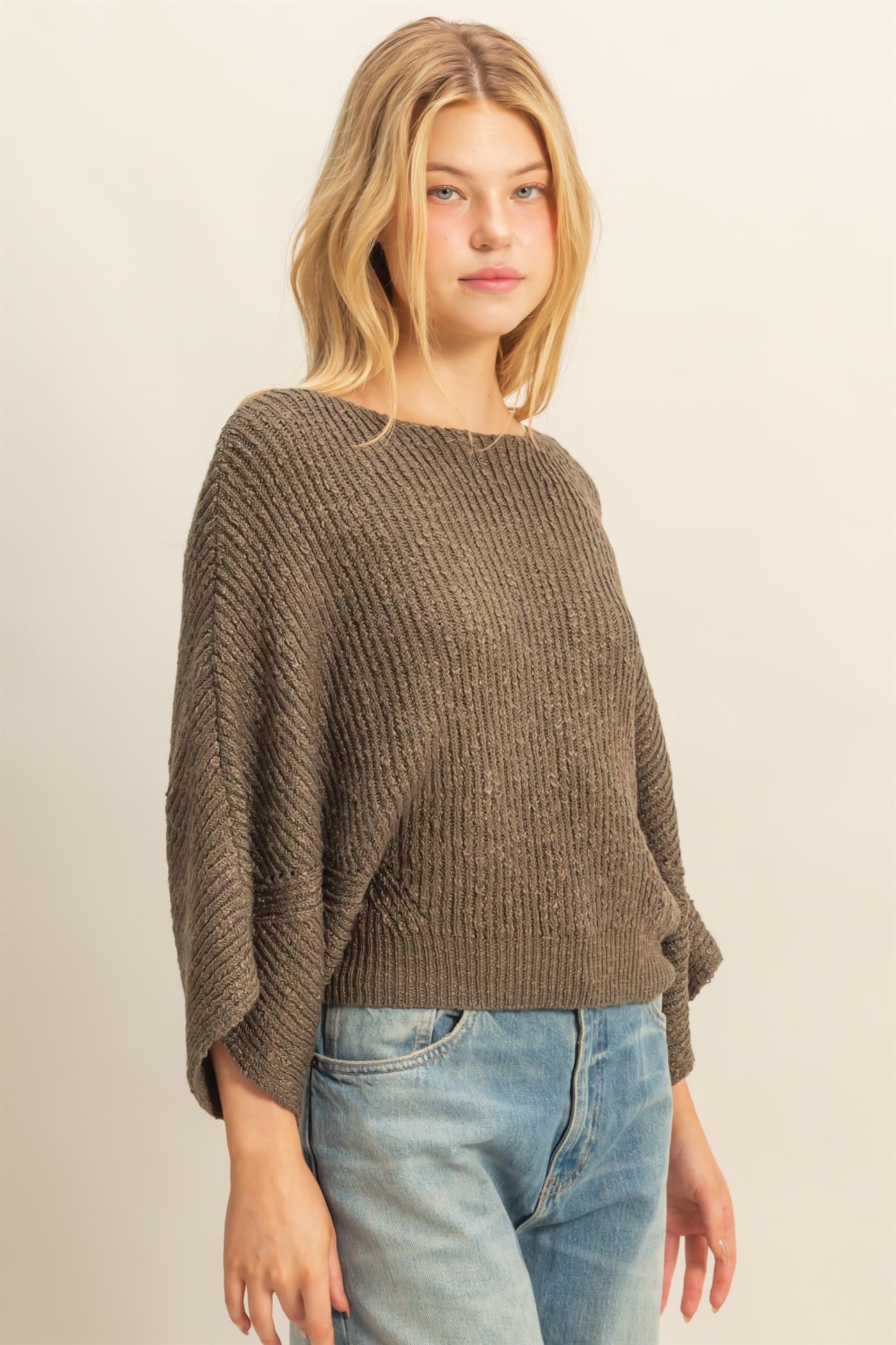 Dolman Slub Knit Sweater