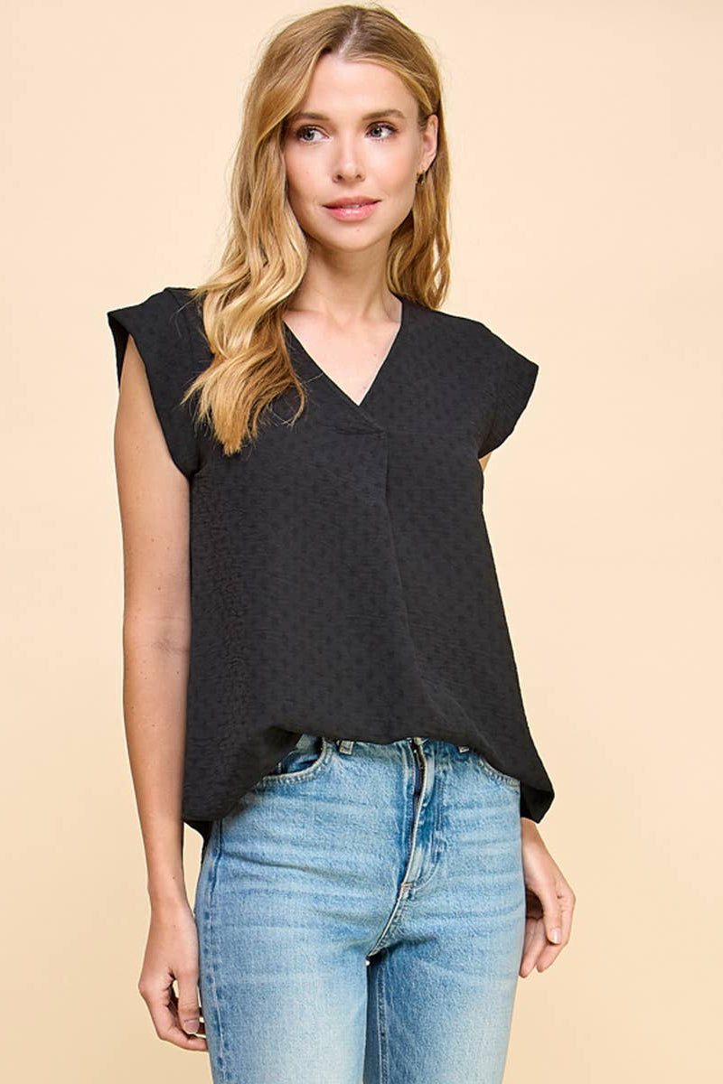 Texture Dot V-Neck Top