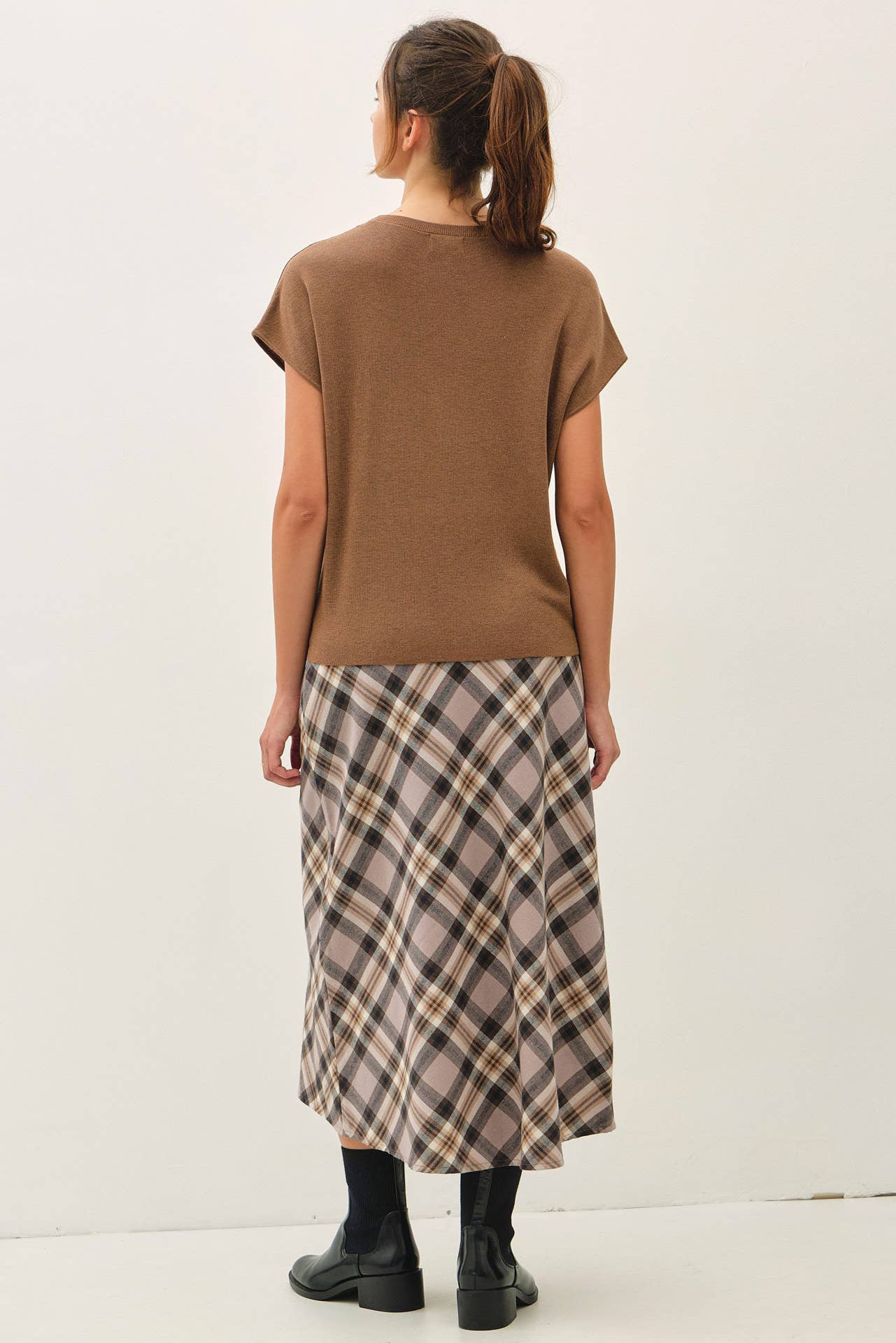 Plaid A-Line Midi Skirt