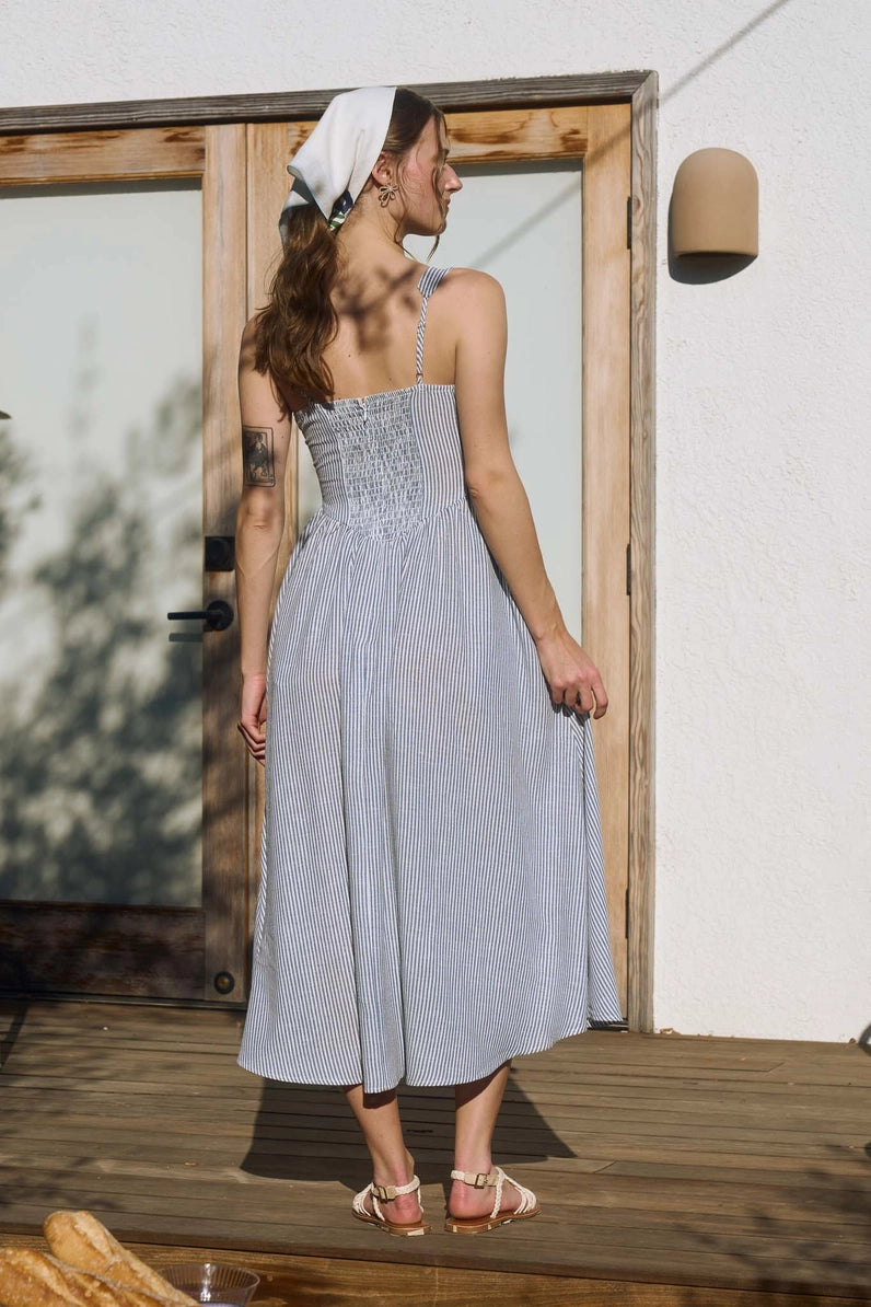 Navy Stripe Corset Midi Dress