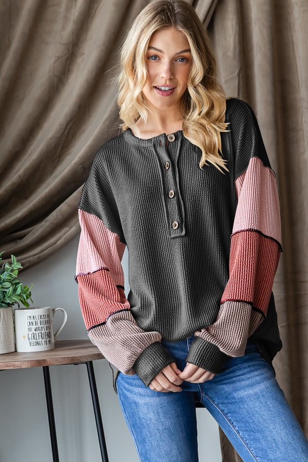 Color Block Sleeve Rib Top (Lyn)