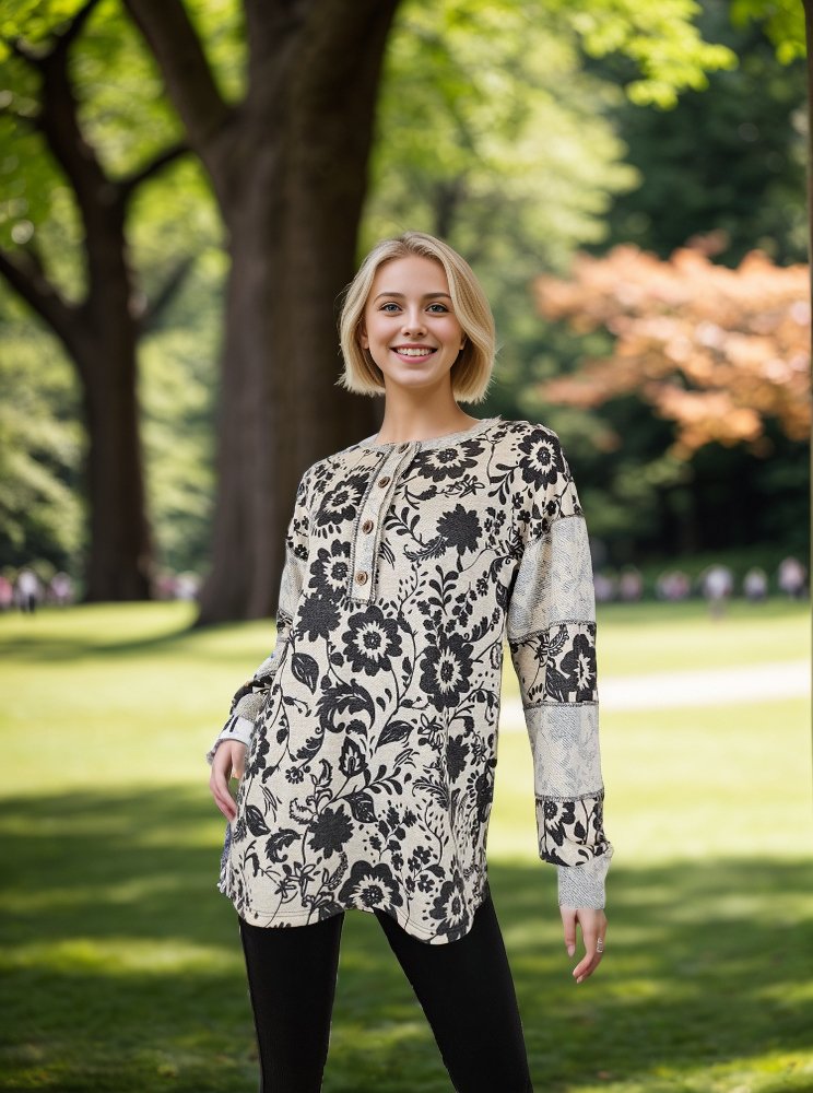 Floral Henley Tunic Top