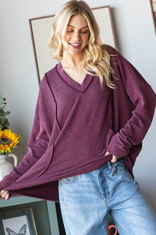 Wine Ribbed Pocket Tunic