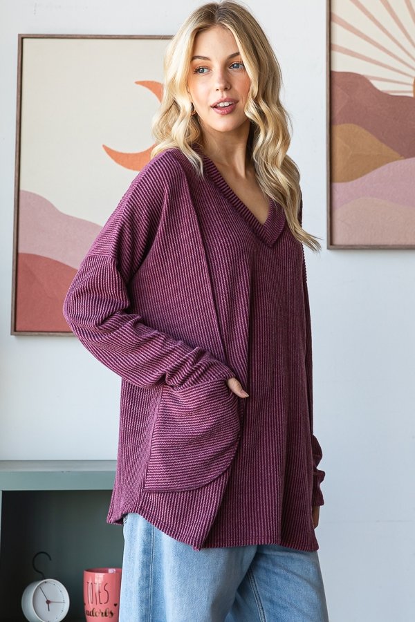 Wine Ribbed Pocket Tunic