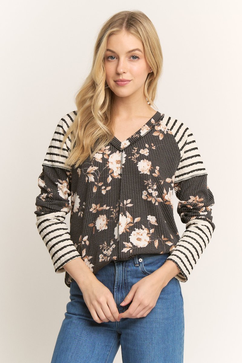 Charcoal Floral Mix Top (Lyn)