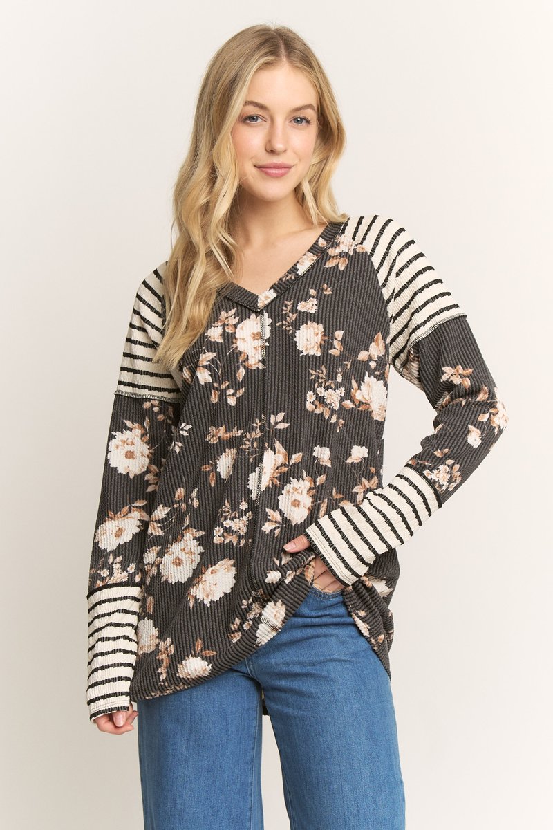 Charcoal Floral Mix Top (Lyn)