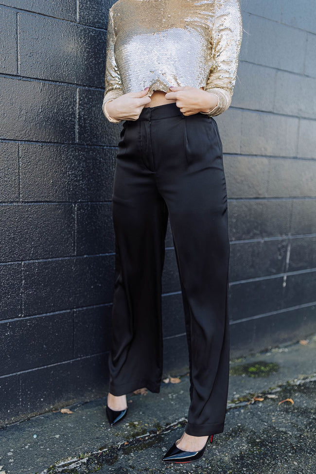 High Waist Wide Leg Satin Trousers